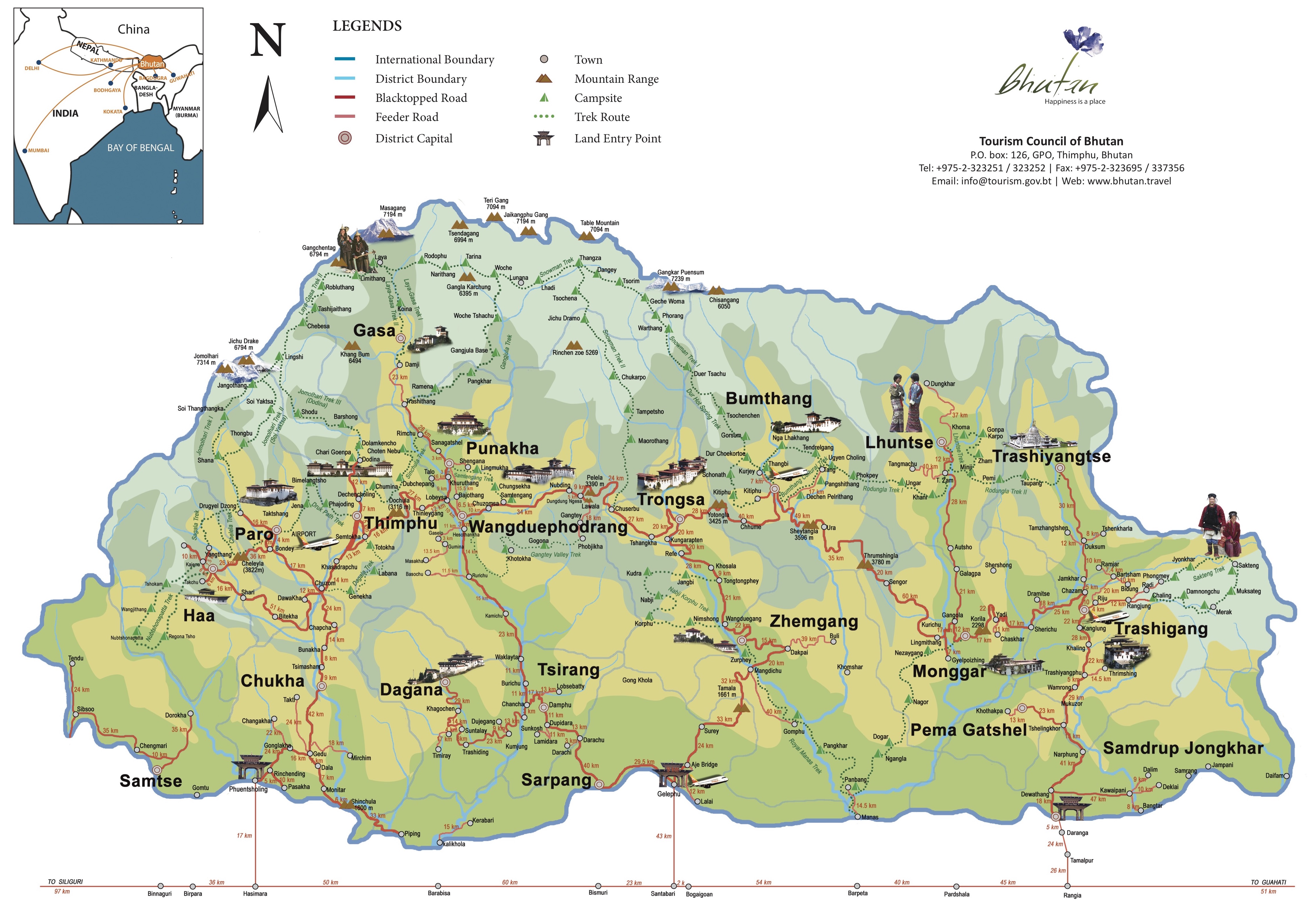 bhutan tourist places map